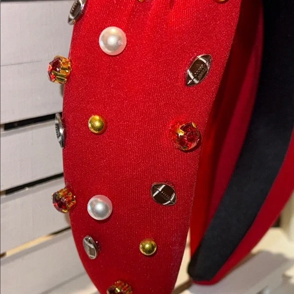 Red Embellished Football Headband - Picture 3 of 7